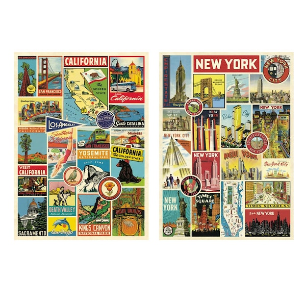 Affiche vintage de voyage à New York en Californie, artisanat en papier, découpage - Cavallini