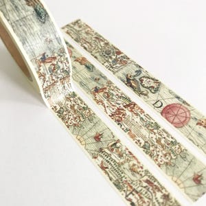 Cinta adhesiva de papel Washi con diseño de mapa / Papelería vintage para manualidades / 1,5 cm x 10 m / Diario de viaje