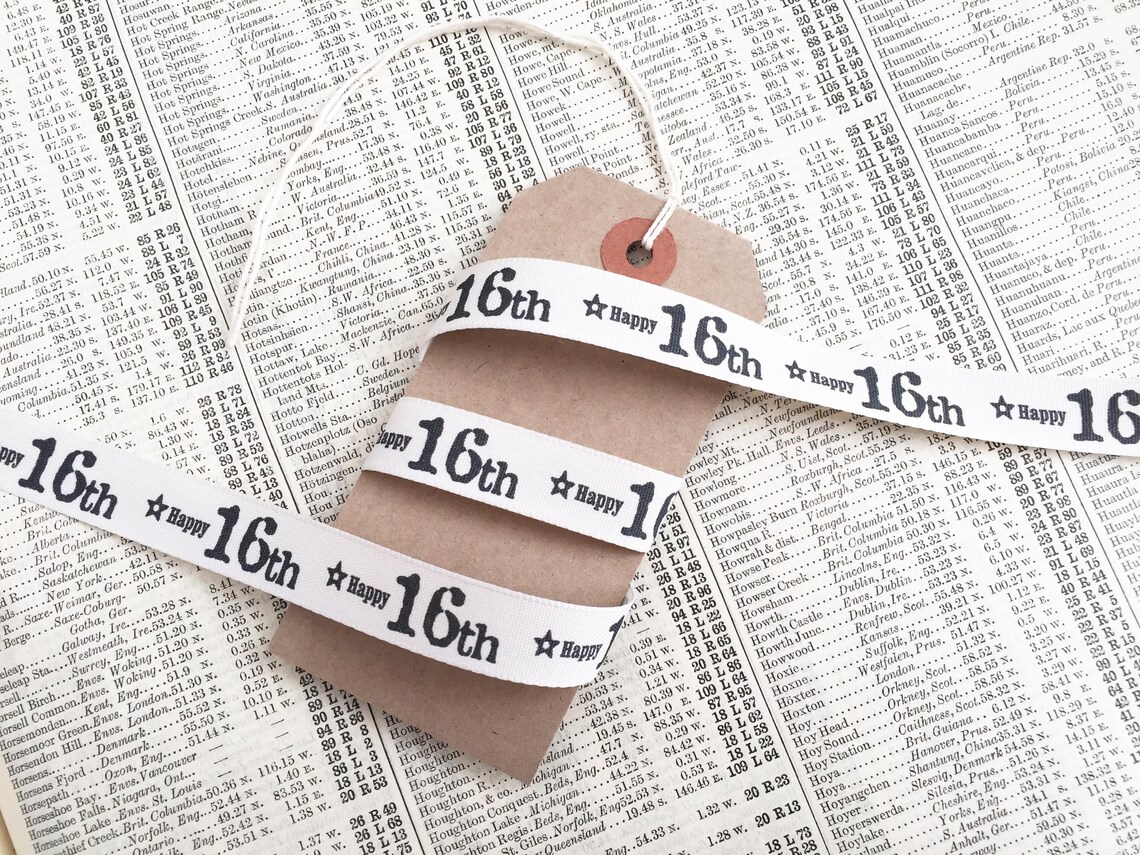 Birthday Ribbon | Age Anniversary Cream Grey 15mm 1m or Full Roll ...