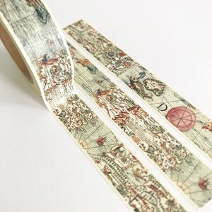 Map Washi Tape | Vintage Paper Stationery Craft | 15mm x 10m | Journalling Travel Journal