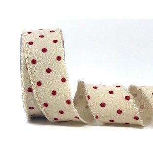 Red Velvet Polka Dot Spot Linen Ribbon | 38mm | 1m or Full 10m Roll | Wrapping Craft