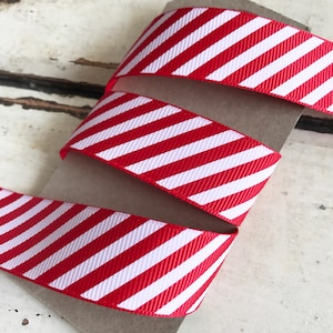 22mm Red & White Stripe Candy Cane Grosgrain Ribbon Wrapping Craft Cards Decorations Metre or 25m ROLL image 4