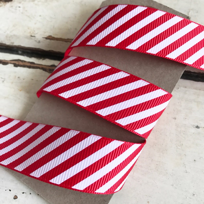 22mm Red & White Stripe Candy Cane Grosgrain Ribbon Wrapping Craft Cards Decorations Metre or 25m ROLL image 4
