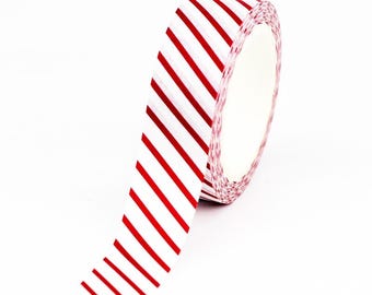Red & White Candy Stripe Washi Tape | 15mm x 10m | Stationery Journalling