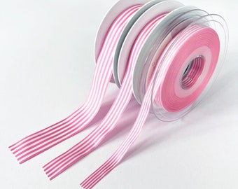 Pink & White Nautical Stripe Ribbon | 9mm 16mm 25mm | Per Metre or FULL ROLL| Lightweight Polyester | Sewing  Wrapping