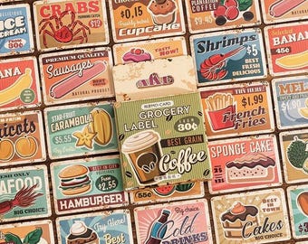 Retro Food Advertising Stickers | 45 Mini Box Scrapbooking | Journalling Stationery