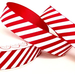 22mm Red & White Stripe Candy Cane Grosgrain Ribbon Wrapping Craft Cards Decorations Metre or 25m ROLL image 1