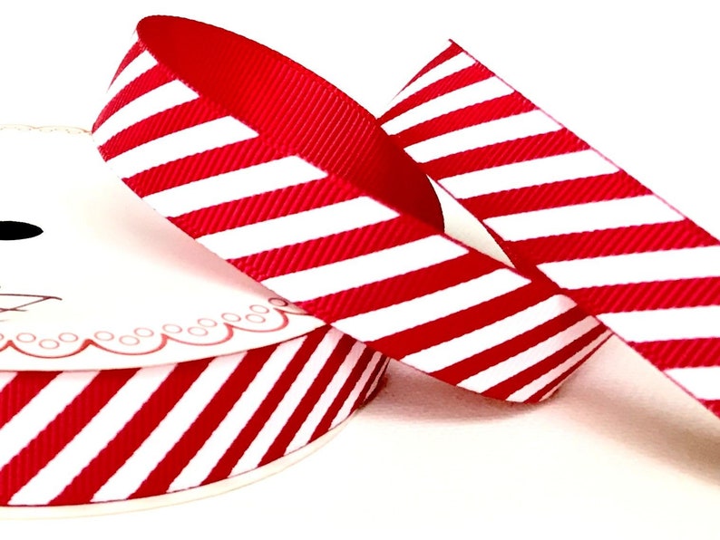 22mm Red & White Stripe Candy Cane Grosgrain Ribbon Wrapping Craft Cards Decorations Metre or 25m ROLL image 1