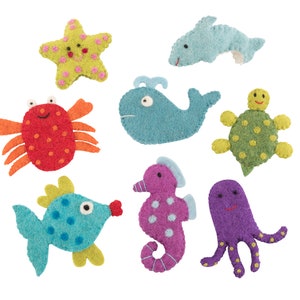 Sea creature finger puppets, crab, whale, octopus, fish, turtle, felt toys, dolphin, baby shower gift, child gift, toys for girls, play