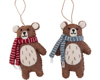 Christmas bears with scarves, bear decorations, bear decor, felt bear