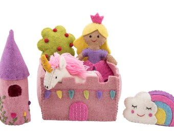 Princess  play set, castle, unicorn, cloud and rainbow, imaginative play, baby shower gift, child gift, girls gift, princess toy