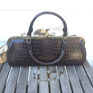 Vintage 60s Faux Alligator Dark Brown Purse, Long Purse, Top Handle Bag, Fake Alligator, Chocolate Brown, Fashion, Vintage Purse, Retro
