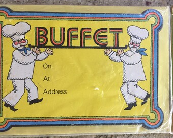 Vintage Buffet Invitations, Dinner Party, Party, Invitations, NOS, New Old Stock, Invites, Chefs, Retro, Ephemera, Stationary, Housewarming