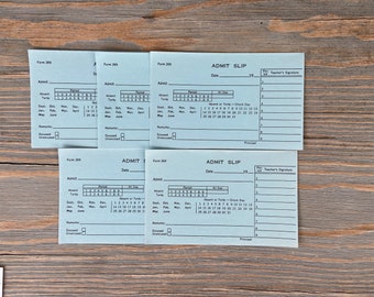 Vintage School Admission Slip, Set of 5, Paper Ephemera, Retro, Junk Journal, Upcycling, Scrapbooking, Altered Art, Crafting, Makers, DIY