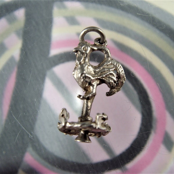 Vintage 1960s silver "Rooster Weather Vane" wind charm