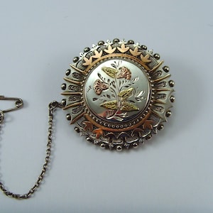 Antique Victorian silver Rose and yellow gold overlay brooch