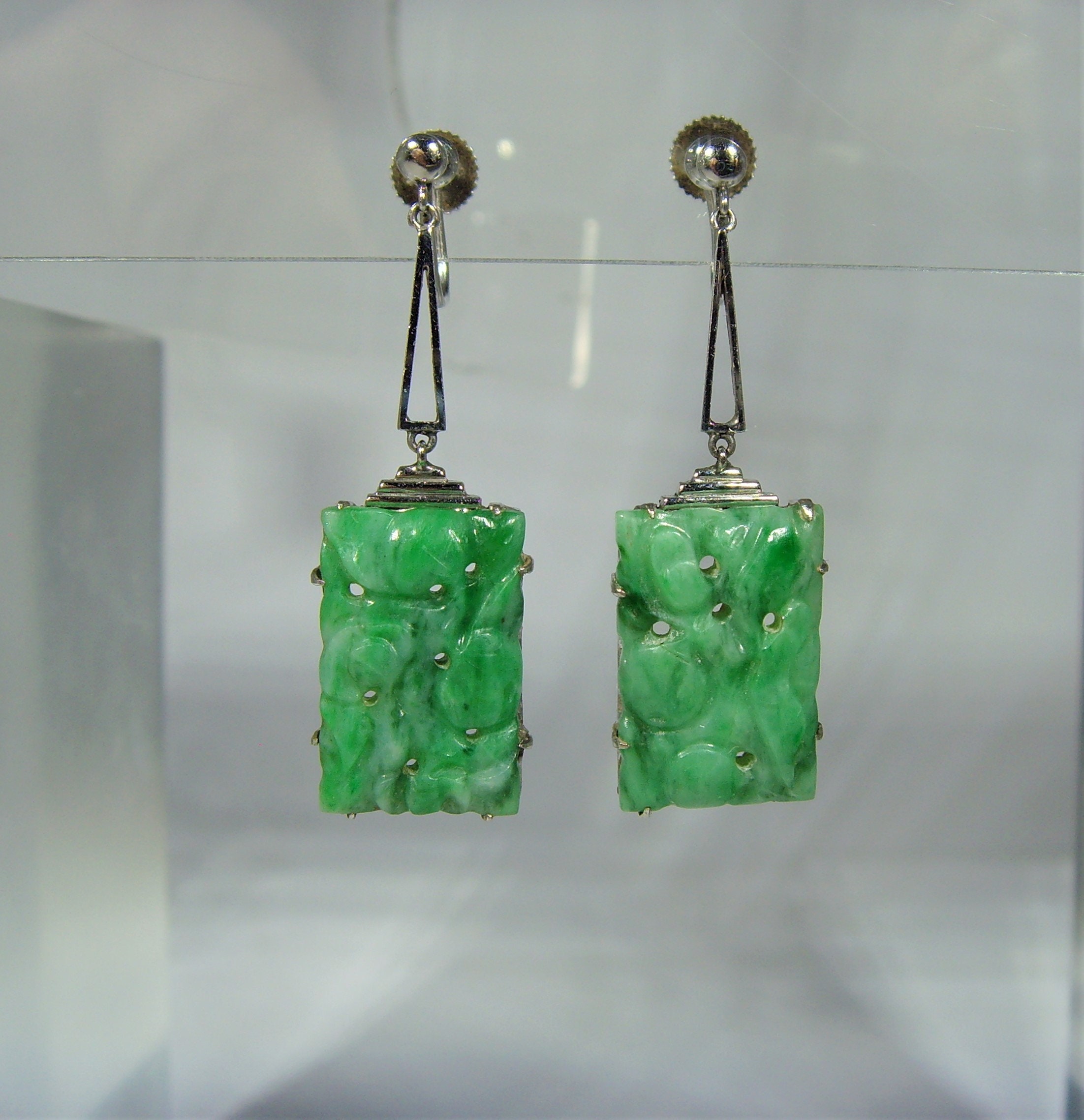 Arc Motif Jade Dangle Earrings from Guatemala - Dark Green Antique Arcs |  NOVICA