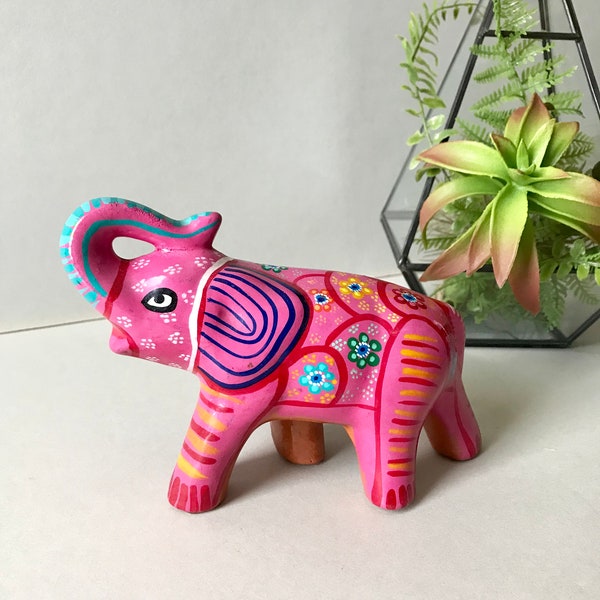 Vintage, Mexican Folk Art, Pink Elephant Figurine, Alebrije