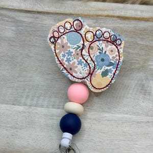 Embroidered Baby Feet Badge Reel - Labor & Delivery Nurse Felt Topper Interchangeable