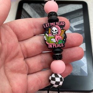Let Me Read in Peace Kindle Strap Skeleton Beaded Kindle Holder Spooky Bookish
