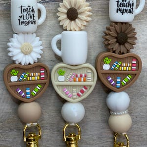 Bookshelf Lanyard Badge Holder Coffee Mug Breakaway Beaded Lanyard Office Gift Teacher Appreciation Mix and Match Book Lover & Educators