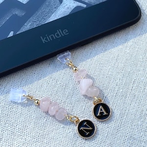 Kindle Dust Plug Charme, Rosa Quarz Perlen Anfangsbuchstaben Telefon Charme