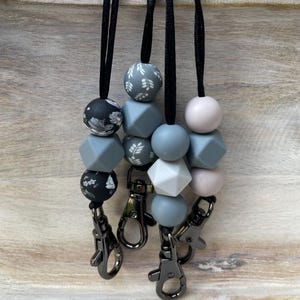 Monochrome Beaded Lanyard | Breakaway ID Badge Holder for Teachers Nurses Office Handmade Silicone Black & Grey Lanyard Gift Idea