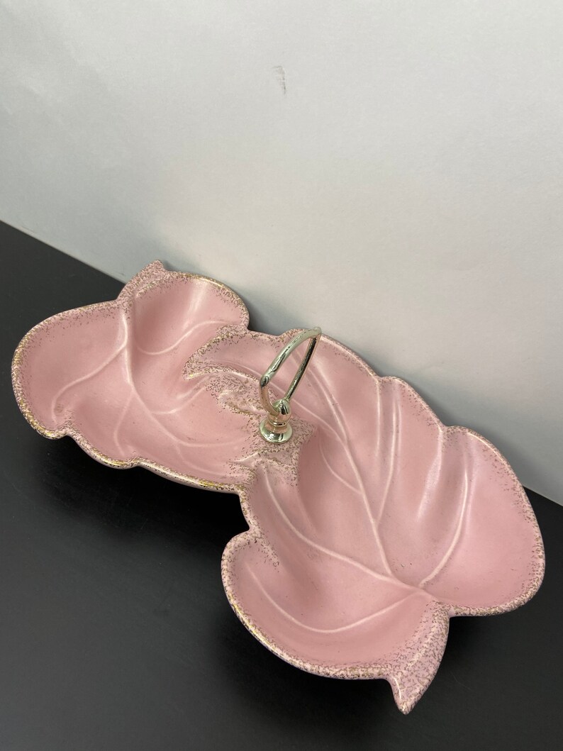 Vintage Pink Gold Ceramic Shell Divided Dish Tray Made in USA Mid-century