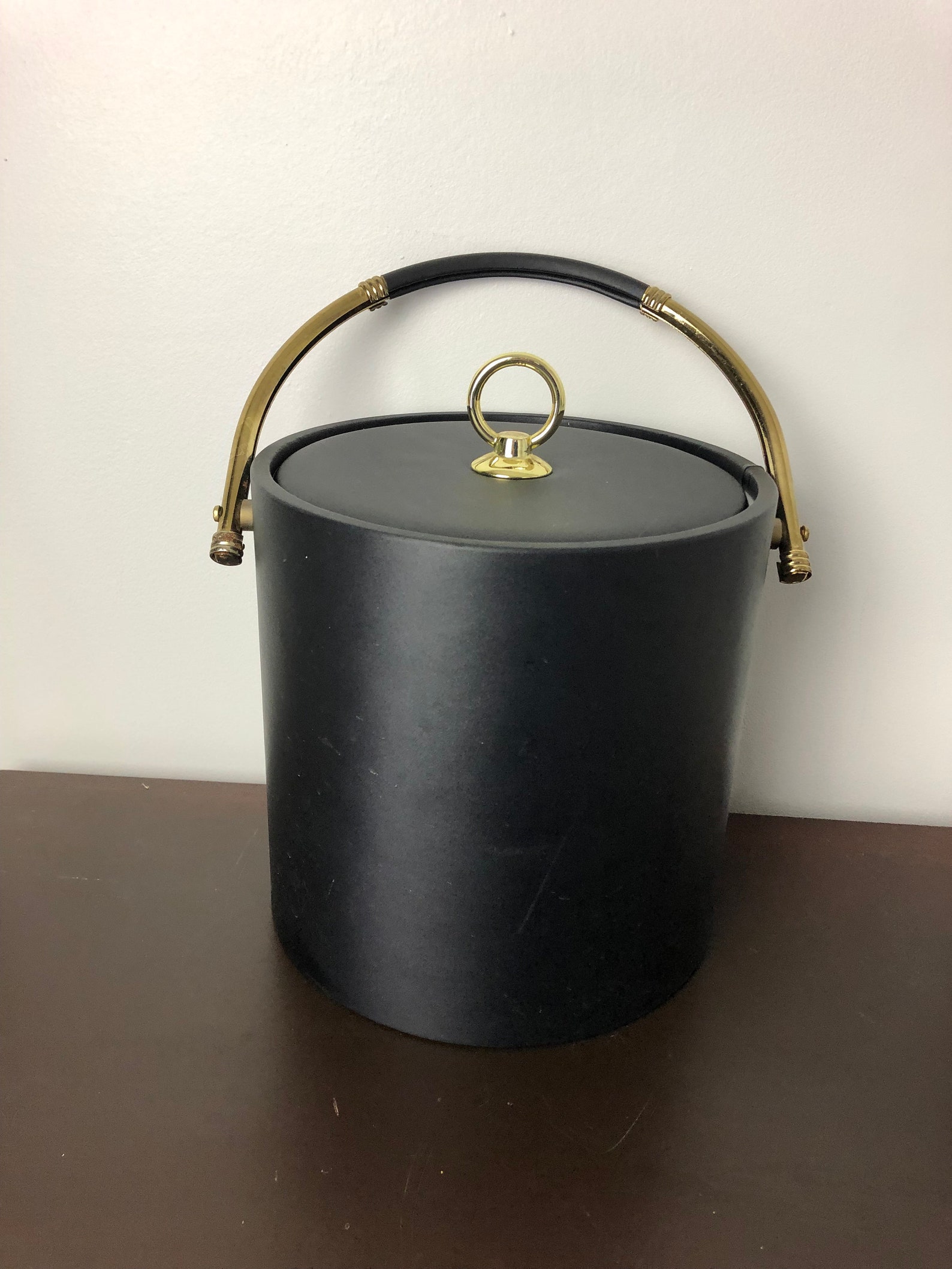 Vintage Ice Tub Ice Bucket Black Brass Mid Century Modern Ice Etsy