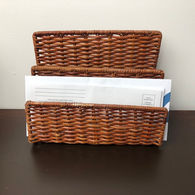 Vintage Woven Wicker File Desk Organizer Rattan Office File Etsy