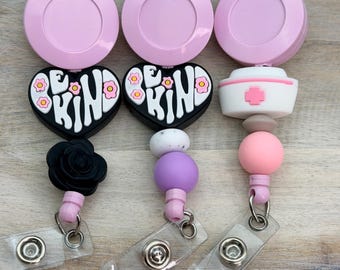 Kind Human Badge Reel for Nurses CNAs Silicone Beaded ID Holder