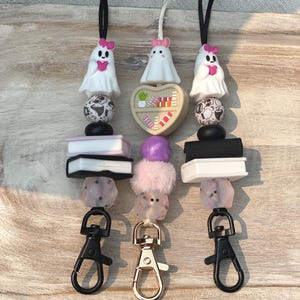 Ghost Lanyard with Confetti Beads Cute Halloween Badge Holder for Teachers & Nurses | Spooky Book Lover ID Holder | Fall Work Accessories