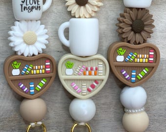 Beaded Lanyard with Bookshelf & Coffee Mug Teacher Gift