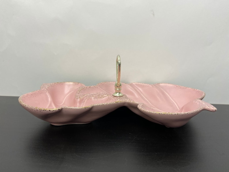 Vintage Pink Gold Ceramic Shell Divided Dish Tray Made in USA Mid-century