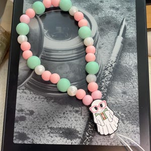 Ghost Kindle Page Turner Wrist Strap Wristlet E-Reader Holder Pastel Silicone Beads