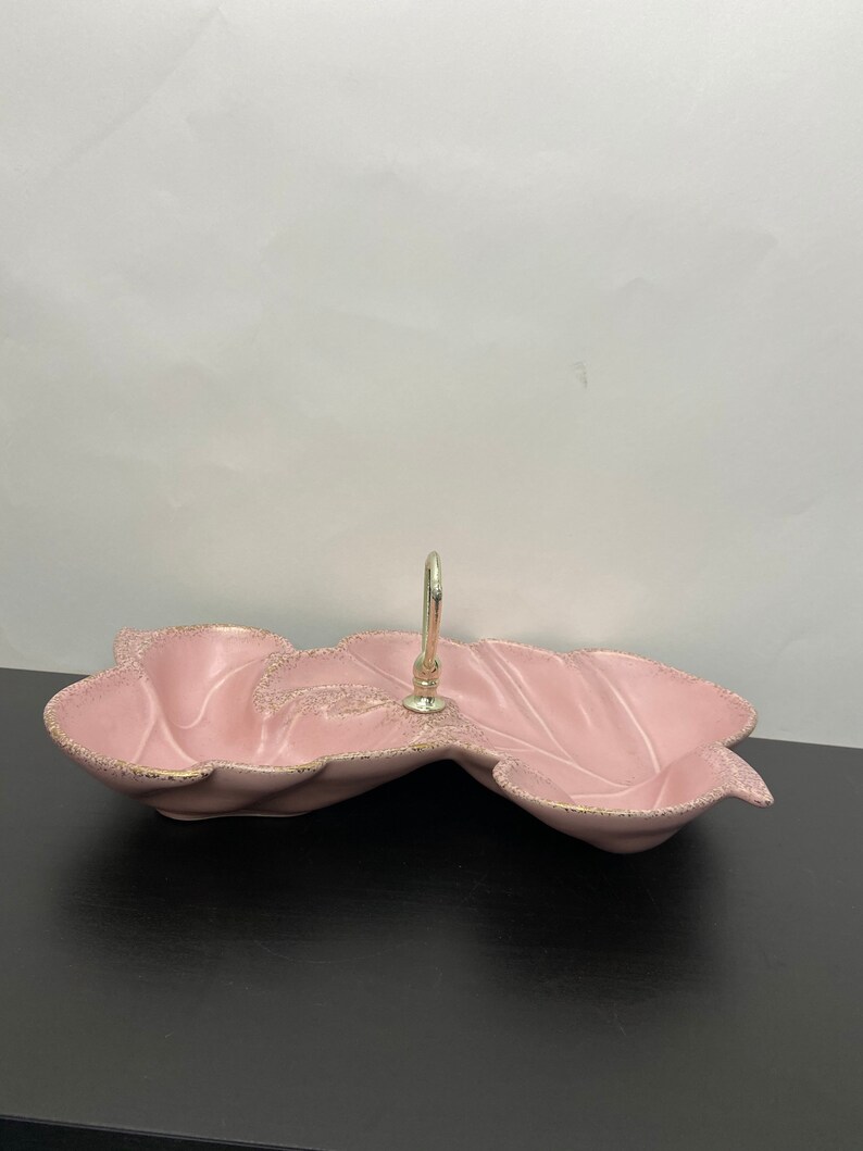 Vintage Pink Gold Ceramic Shell Divided Dish Tray Made in USA Mid-century