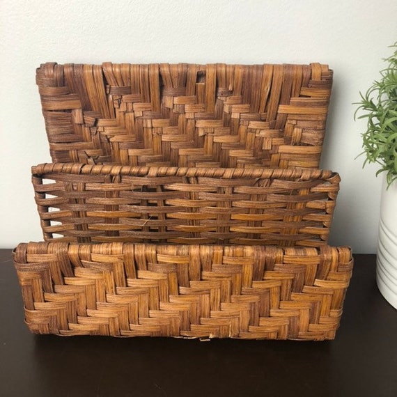 Vintage Woven Wicker File Desk Organizer Rattan Office File Etsy