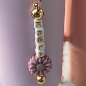 Personalized Name Tumbler Charm, Daisy Flower, Cup Handle Accessory