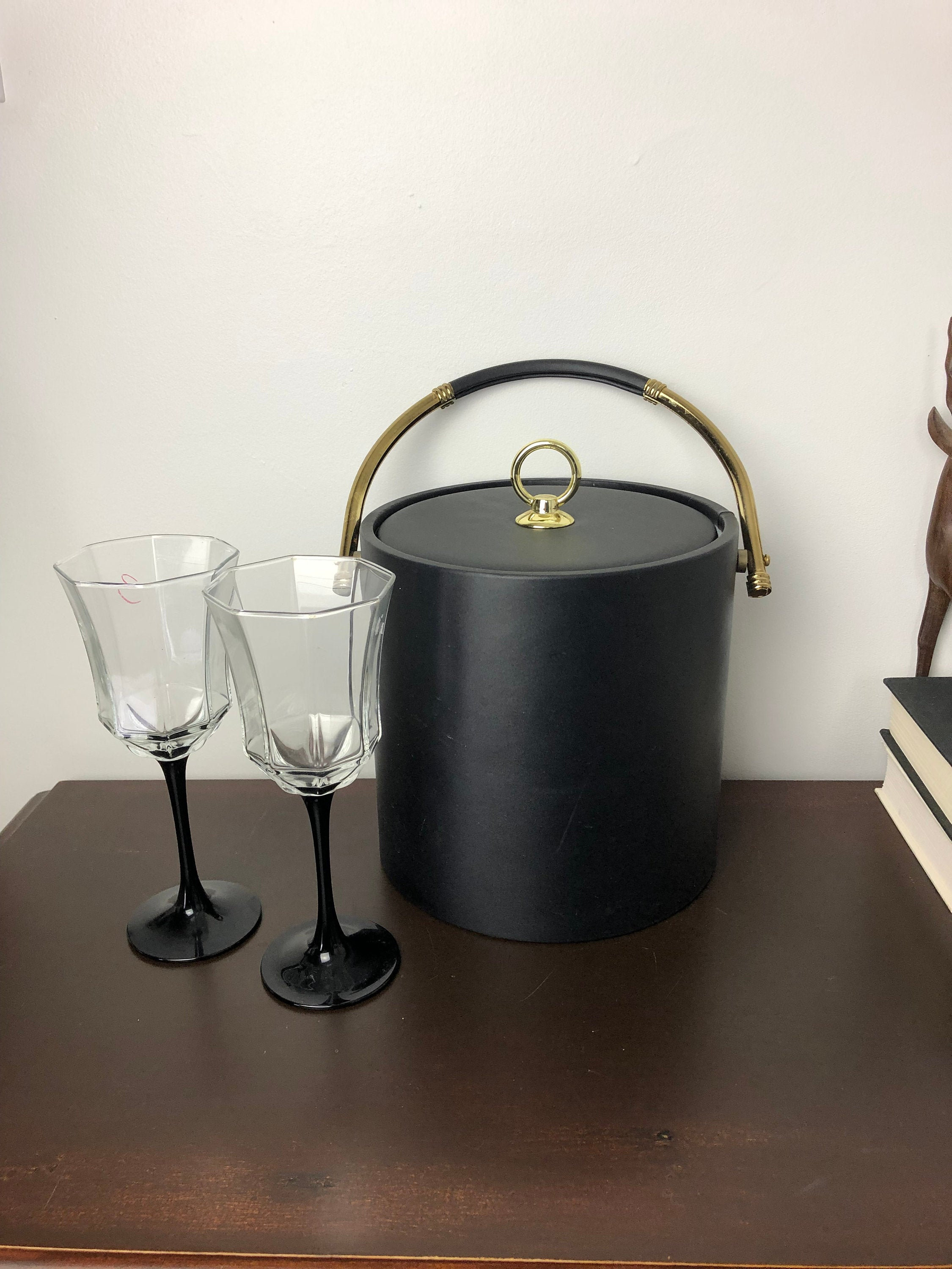 Vintage Ice Tub Ice Bucket Black Brass Mid Century Modern Ice Etsy