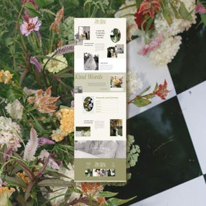 K&ouml;nnte beinhalten: Website-Screenshot von The Olive Studios, einem Fotogesch&auml;ft, das sich auf Hochzeitsfotografie spezialisiert hat. Die Website hat ein gr&uuml;n-wei&szlig;es Farbschema mit Bildern von Paaren und Blumen. Der Text "Kind Words" und "Frequently Asked Questions" ist auf der Seite sichtbar.