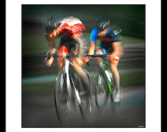 Bike Racing Art Print, Tour-de-Grandview, Cycling Home office Decor, abstract bicycle wall art, Breakaway, Unique Bicycle Photography, color
