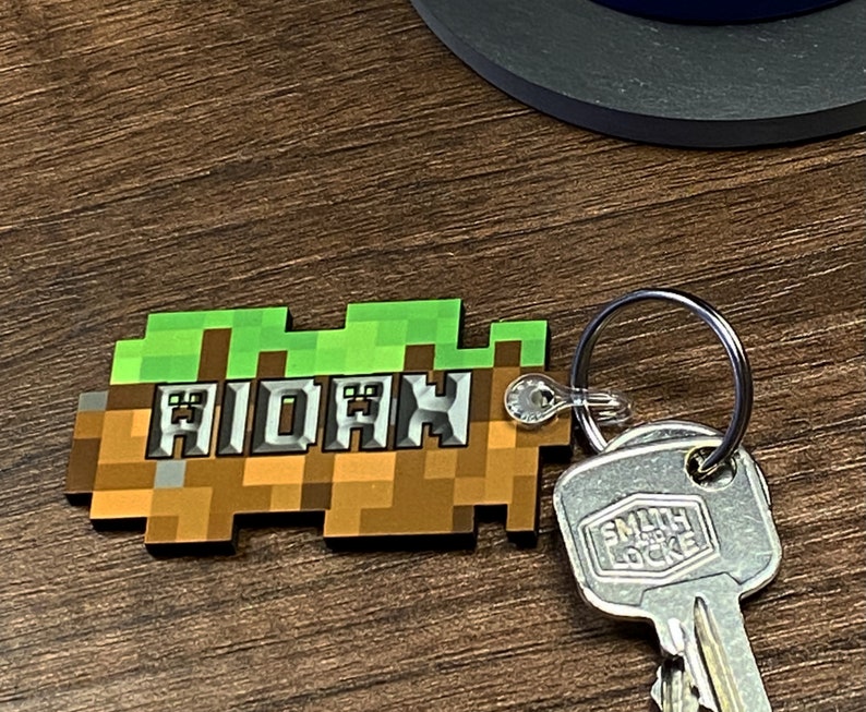 Minecraft Inspired Personalised Pixel Block Key Ring Gamer Etsy