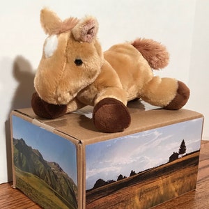 Stuffed Horse with letter, custom, educational, and fun. Great Birthday gift. Professional box "habitat." Experience over item! Adorable!