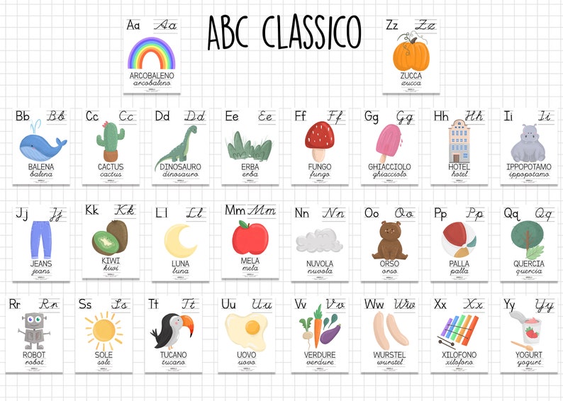 Flash Cards ALFABETO Montessori / ENGLISH alphabeth classico