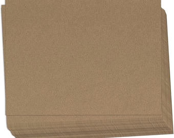 May include: A stack of rectangular, light brown, textured paper sheets. The paper has a natural, uncoated appearance, suggesting a recycled or eco-friendly material. The edges of the paper are neatly aligned, indicating a clean cut.