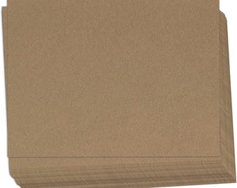 May include: A stack of rectangular, light brown, textured paper sheets. The paper has a natural, uncoated appearance, suggesting a recycled or eco-friendly material. The edges of the paper are neatly aligned, indicating a clean cut.