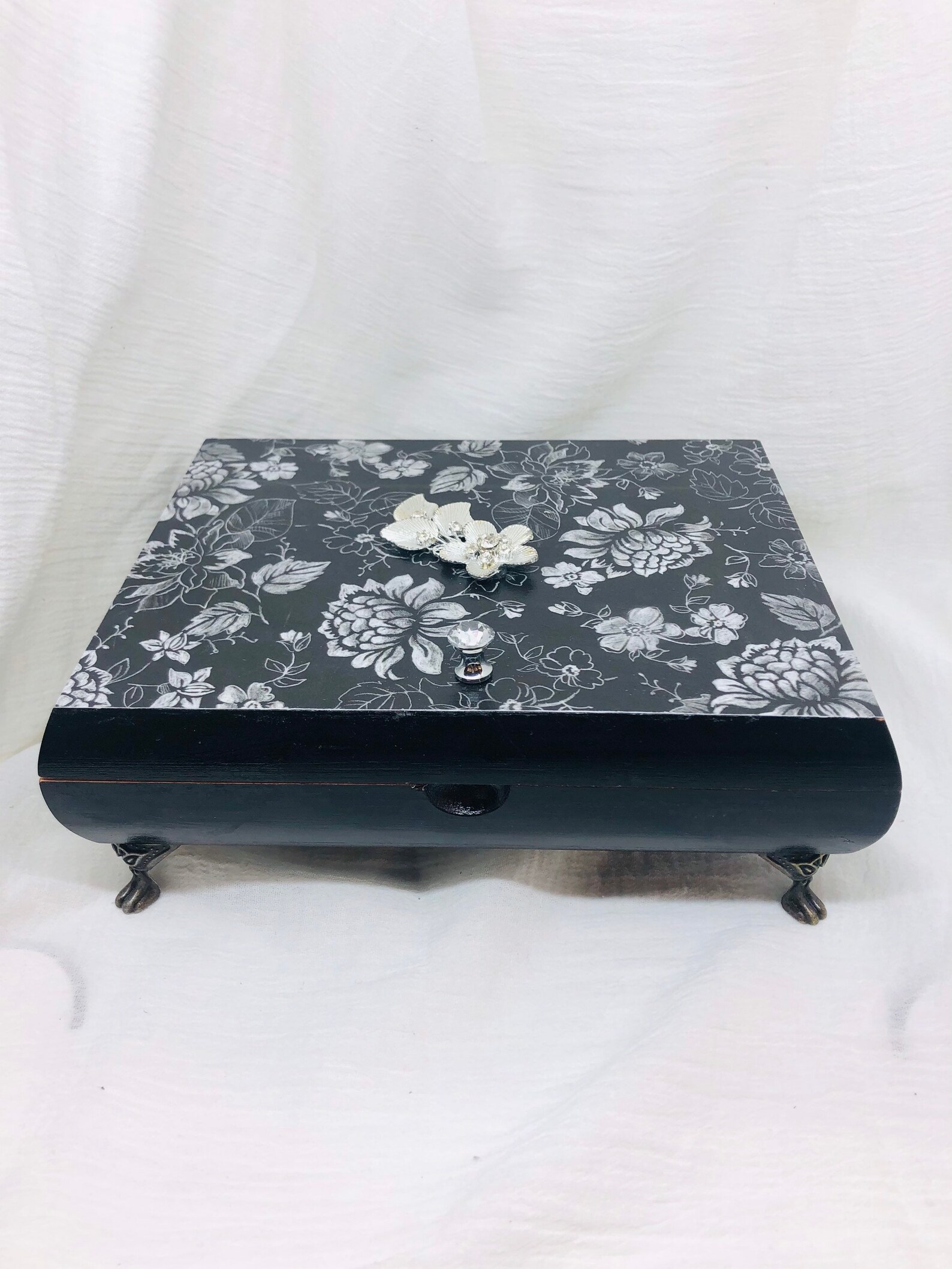 Elegant black and white floral jewelry box with vintage Etsy