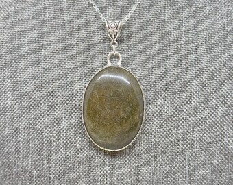 Rare Golden sheen obsidian oval pendant necklace on sterling silver