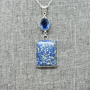 Beautiful sapphire and blue Azurite pendant necklace on sterling silver