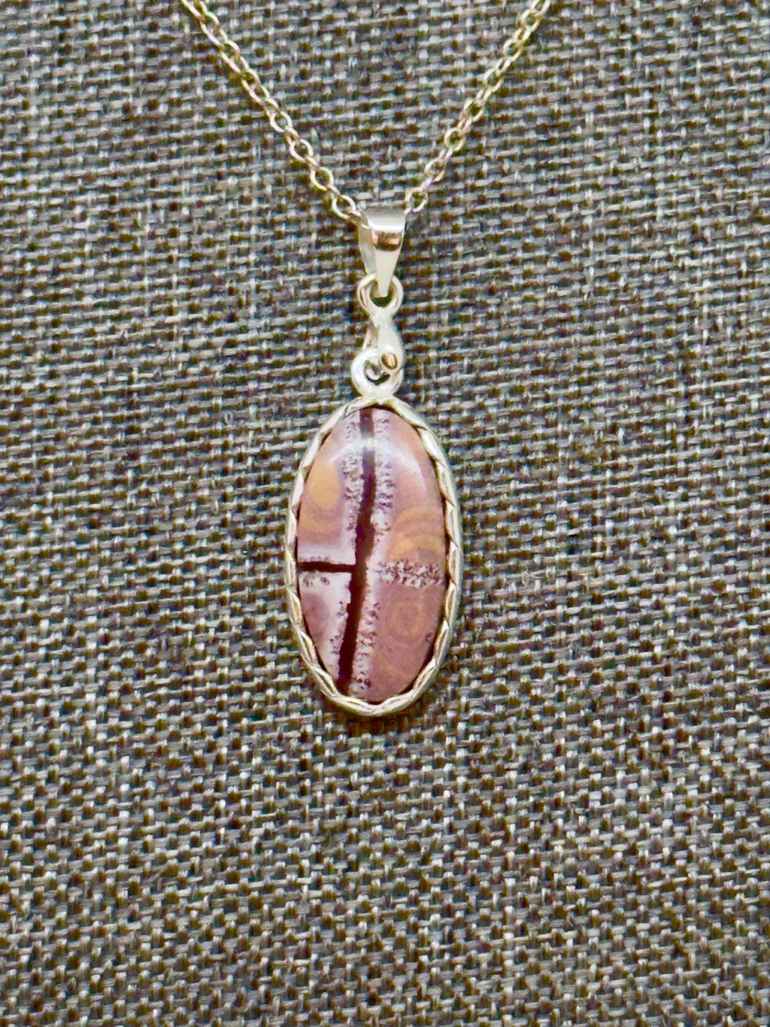 Round Pink Rhyolite Natural Pink Sonoran Dendritic Rhyolite Oval Pendant Necklace on ...